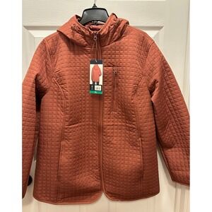 NWT Lands End Quilted Hooded Jacket Burnt Orange XL Women Lightweight Zip Up